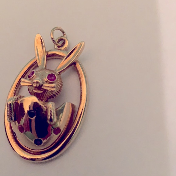 14K YG RUBY & SAPPHIRE RABBIT CHARM 15.4GR - Picture 6 of 13